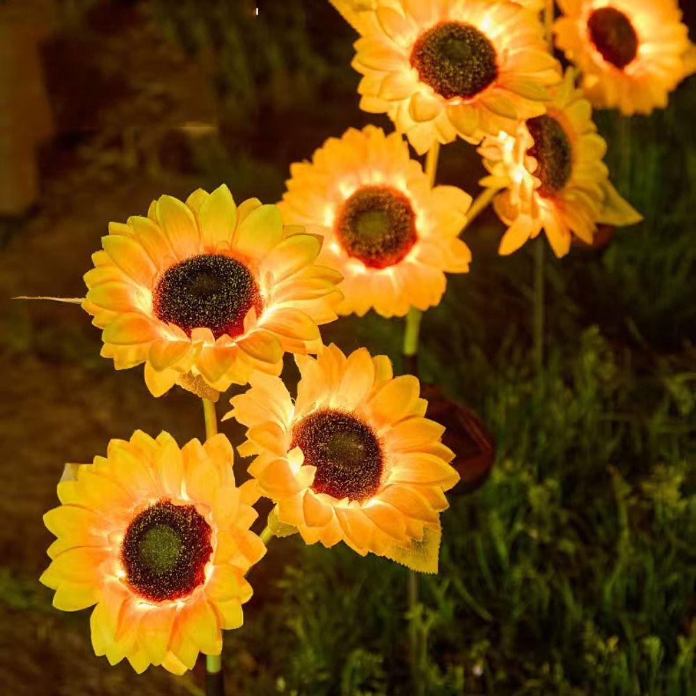 Waterproof Solar Sunflower LED Light Realistic Solar Stake Light Landscape Lawn Lamp  Patio Walkway