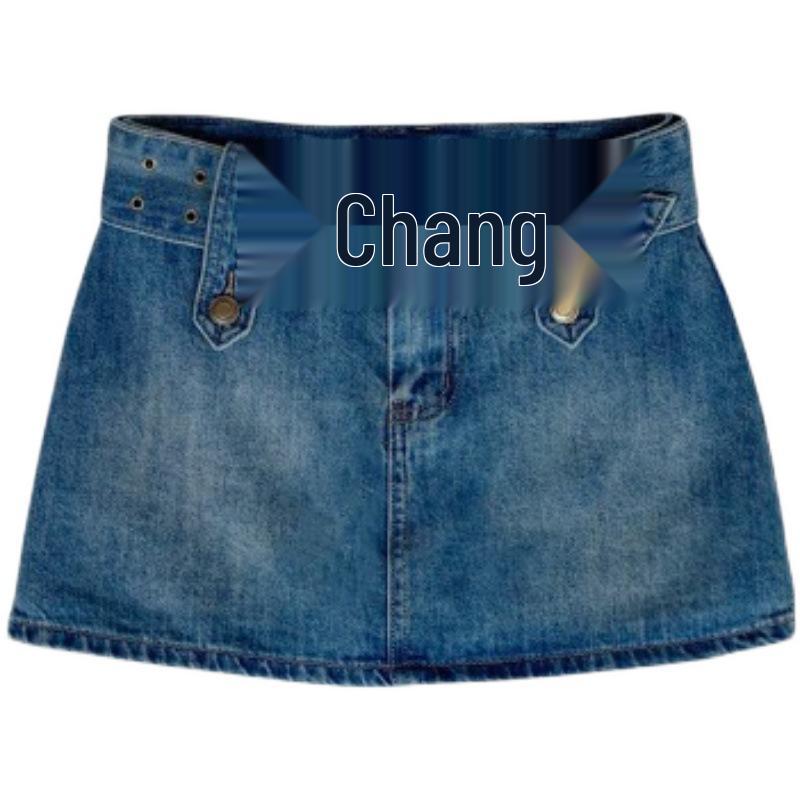

Женская джинсовая юбка-шорты А-силуэта с высокой талией, черного цвета - американский ретро летний стиль S