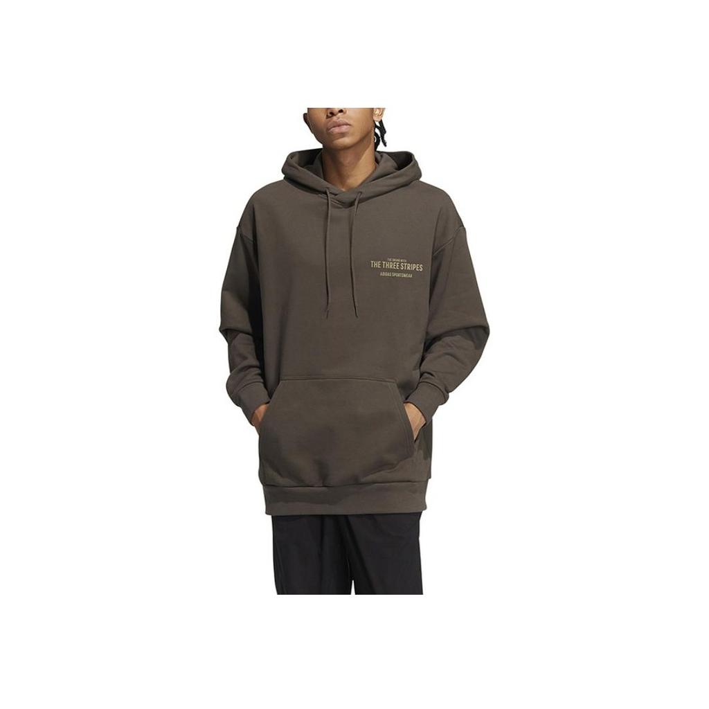 Adidas Solid Color Pocket Letter Print Loose Casual Hoodie Long Sleeve Sweatshirt Men Tops Brown IB2736