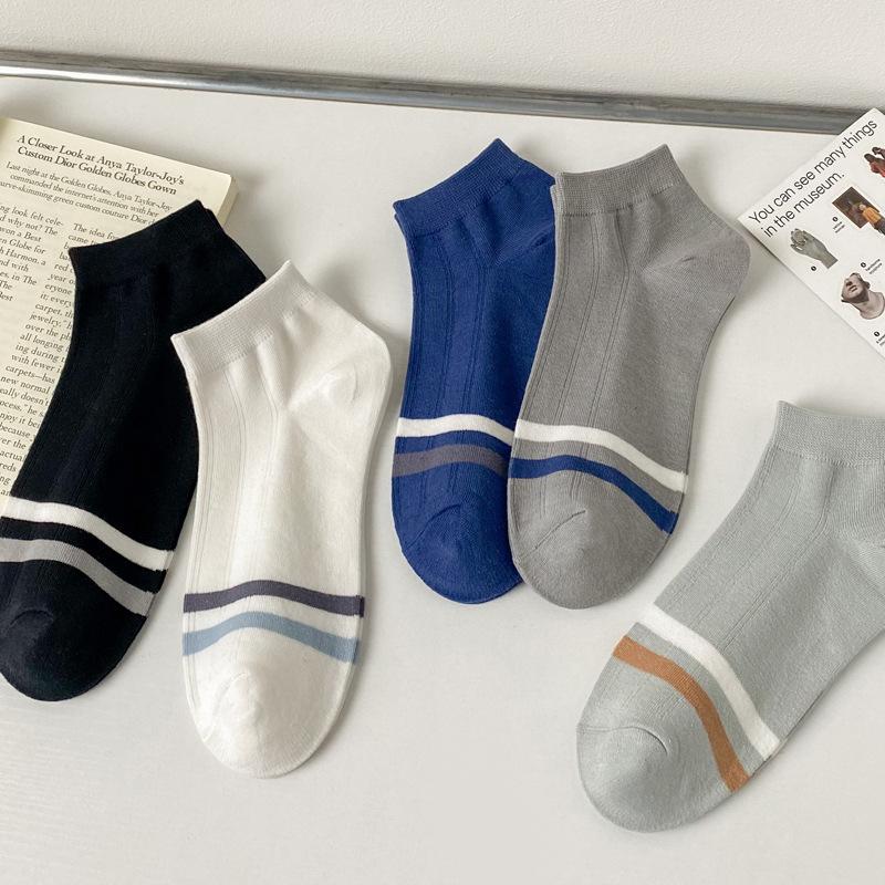 5/10 Pairs Men's Boat Socks Spring Summer Lightweight Invisible Socks Breathable and Sweat Wicking Men's Two Tone Low Cut Cotton Socks Comfortable