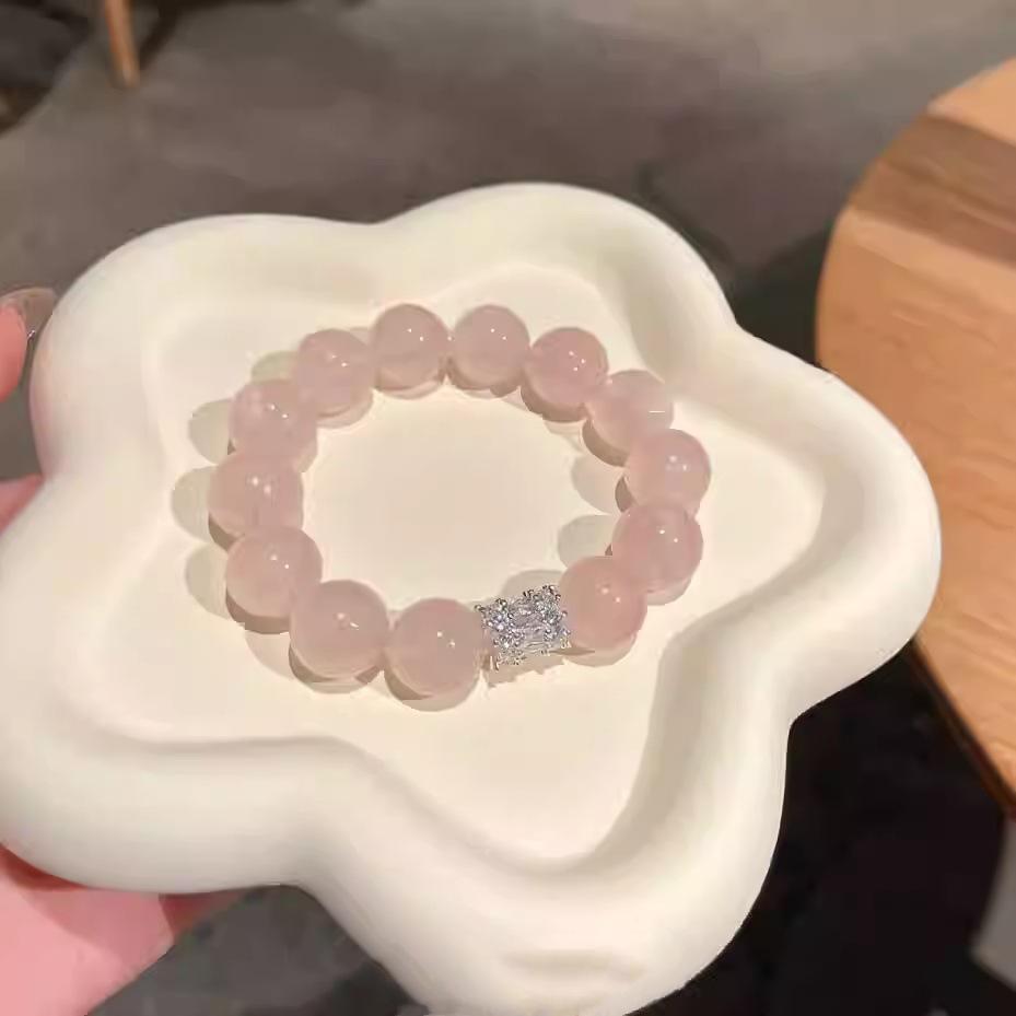 Natural pink crystal bracelet, peach blossom pink crystal bracelet, amethyst bracelet, high-transparency bracelet, couple's gift