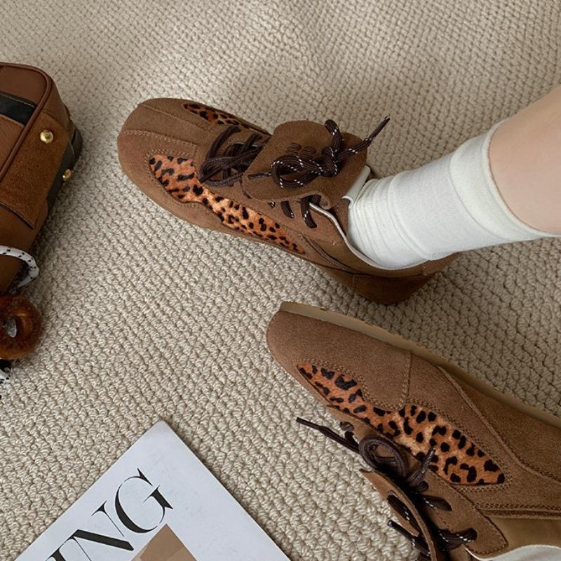 Cowhide version~ genuine leather thick-soled leopard print miu wind strap casual sports shoes women's board shoes
