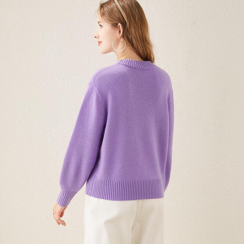 TUHUANG Women's Thick Pure Wool Letter Jacquard Round Neck Sweater