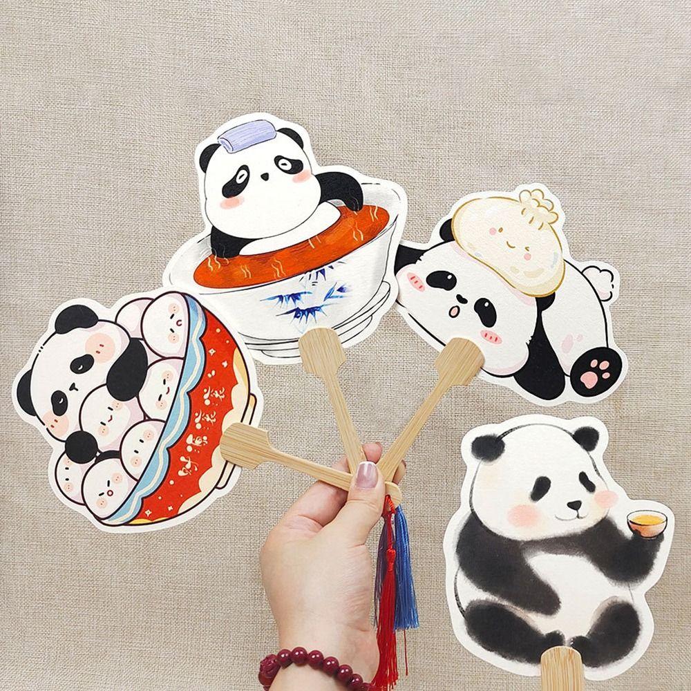 3Pcs Creative Panda Hand Fan Handmade Summer Cooling Fan Cartoon Paper Hand Fan  Children's Gifts