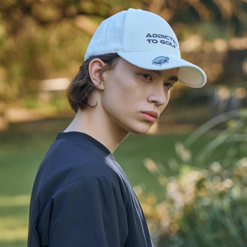 CHALLENGER Embroidered Logo Point Fleece-Lined Corduroy Ball Cap White