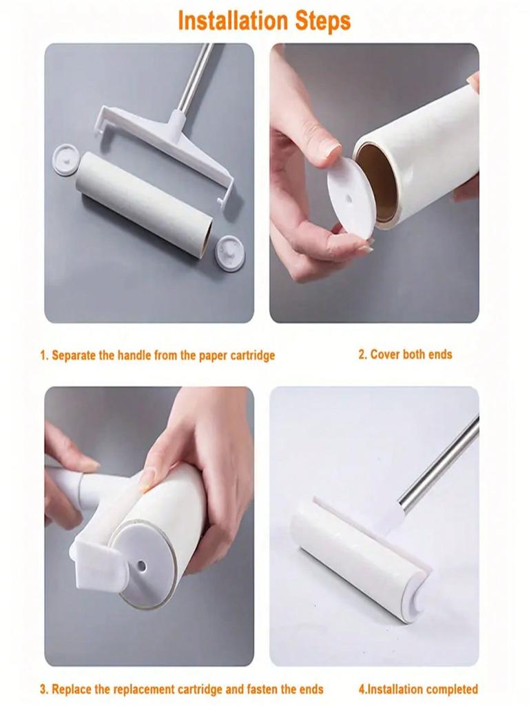 3 Stück/Set (2 Rollen Papier + 1 Wischmopp mit langem Stiel) Haarentferner, Einziehbare Kleiderbürste, Haushalts-Katzenhaar-Bodenreinigungswerkzeug, Tierhaar