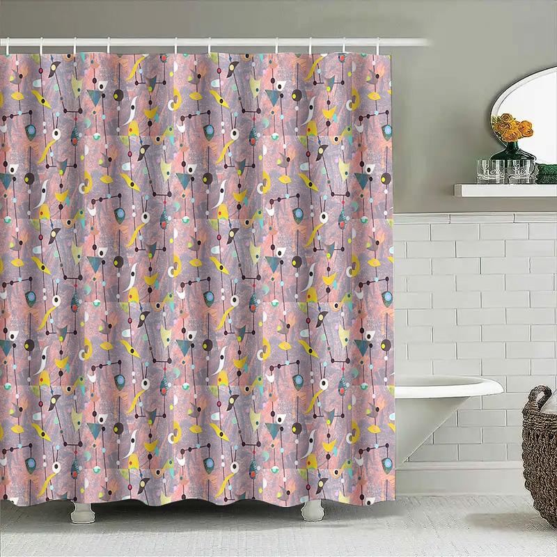 Abstract Shower Curtain Modern Art Bathroom Decor Geometric Pattern Washable Fabric Liner Stylish Home Textile