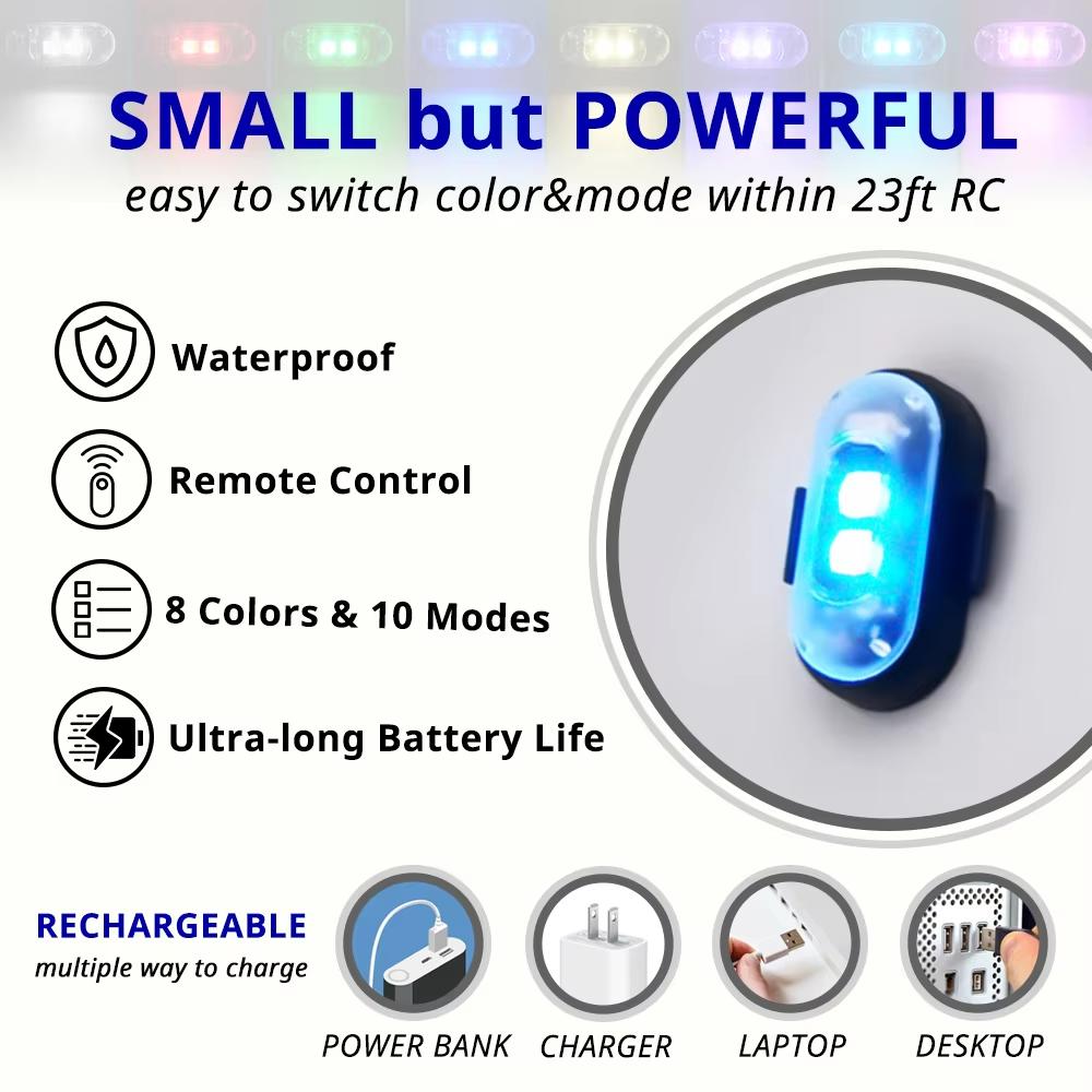 Luzes de Aviso Sem Fio para Aeronaves Leves, Aviões, Helicópteros, Luzes Estroboscópicas LED RGB para Aeronaves, Luzes de Motocicleta, Posição de Flash LED