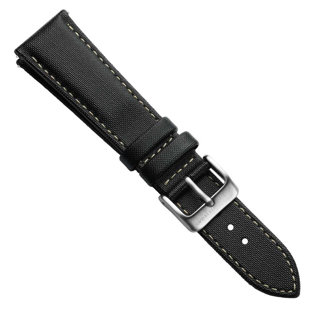 ZULUDIVER Mayday Regatta Sailcloth Watch Waterproof Rubber Diver Watch Band with Spring Bars and Brushed Buckle Black with Beige Sand Strap,