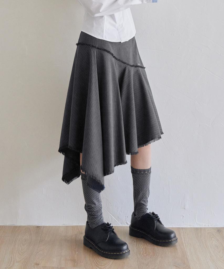 Leondeondada Archive Stripe Trim Midi Skirt, Charcoal