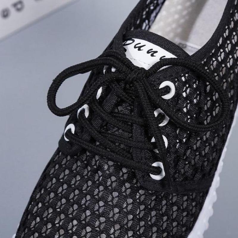 Women Summer Solid Color Shoes Soft Sole Anti-slip All-match Casual Shoes Female Large Size Flat Breathable Mesh Sports Shoes