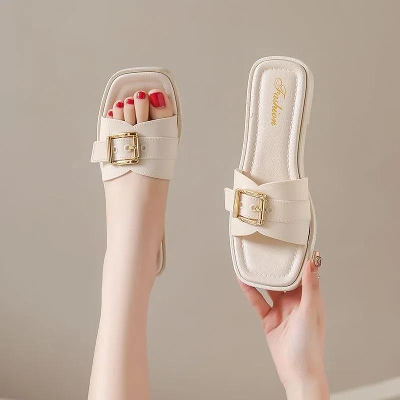 Fashionable Women's Summer Sandals Cross-border Buckle Outsole Pvc Material New Style Flat Bottom Ideal For Outdoor Wear