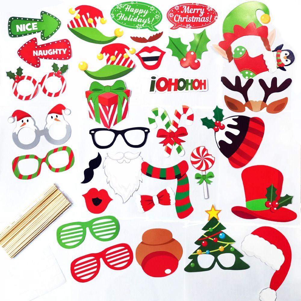 Self-adhesive New Year Carnival Photo Props Christmas Decorations Cartoon Card Party Supplies