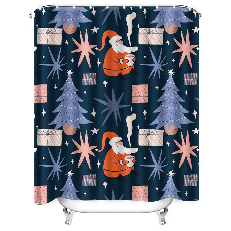 TU Santa Claus Shower Curtain Christmas Bathroom Decor Festive Holiday Print Waterproof Fabric Backdrop Xmas Party Supplies