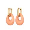 New Hollow Oval Resin Acrylic Candy Color Pendant Hoop Earrings For Women Gold Color Stainless Steel Ear Buckle Female Jewelry