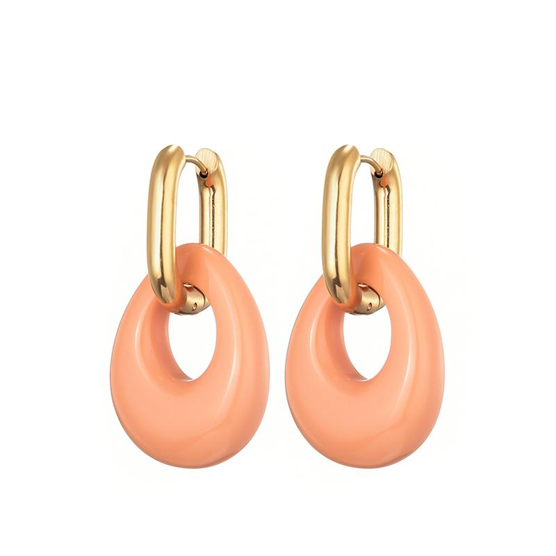 Nieuwe Holle Ovalen Hars Acryl Snoepkleur Hanger Oorbellen met Ring voor Vrouwen Goudkleurig Roestvrij Staal Oorbel Sluiting Vrouwelijke Sieraden
