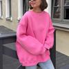 Pulovere de toamnă largi, calde, din fleece, pentru femei, hanorace de modă, cu gâtul rotund, cu glugă supradimensionată, pentru femei, iarnă, din bumbac solid 29676