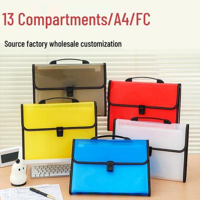 A4/FC Student Accordion File Folder, 13 Pockets, Test Paper Organizer, Handheld Storage Bag.
