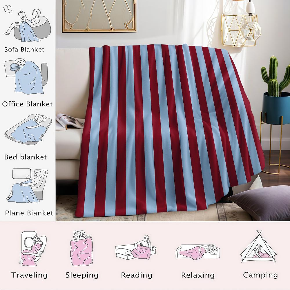 Coperta in Flanella a Righe Verticali Bordo e Azzurro Chiaro Calda Morbida Halloween Natale Divano Caldo Accogliente Decorativa Per Tutte le Stagioni