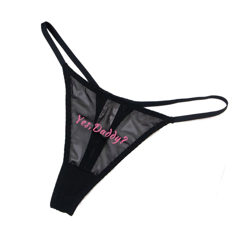 Printing Sexy G Strings Letter Low Waist T-back Transparent Sexy Mesh Thong Briefs