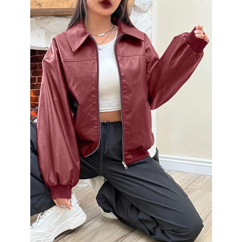 

YYFS Женская мода повседневная однотонная принтованная куртка и пальто с длинным рукавом и воротником-поло на осень-зиму XL красный