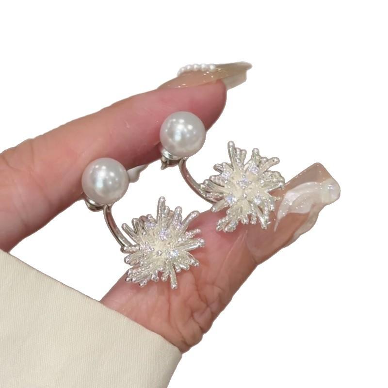 A two-wear design fireworks pearl stud earrings for women's 111 silver needles, exquisite temperament and fashionable front and rear earrings