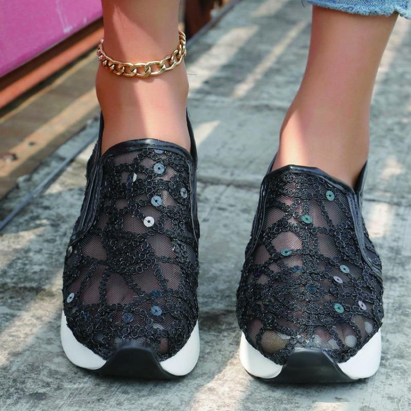 

Модные сексуальные кружевные блестки модные женские туфли новые дышащие легкие повседневные вулканизированные туфли удобные универсальные сандалии 2024Новинка 35 чёрный