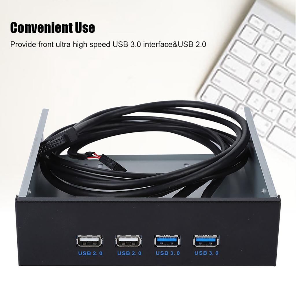 5.25 Inch 19 Pin 9Pin to USB 3.0 USB 2.0 4 Port Metal Optical Drive Bay
