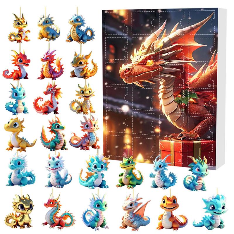 24 Days Christmas Advent Calendar Cute Acrylic Dinosaur Pendant Toy Christmas Tree Decor Backpack Car 2D Flat Pendants Gifts