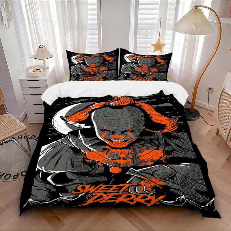 

3pcs Horror It Clown Bedding Set, Soft Polyester Duvet Cover and Pillowcases Machine Washable Seasons all suitable 05 135x200cm