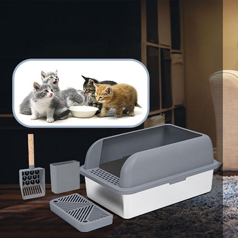 Pet Cat Litter Box Front Door Flat Slope Stainless Steel Open Type Cat Toilet Durable Spacious For Easy Comfortable Use