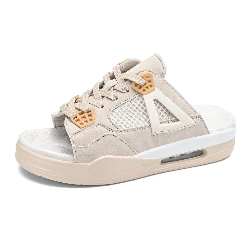 Fashion Casual Large Size One-word Slippers Men's Summer New Thick-soled AJ4 Air Cushion Cool Slippers Beach Shoes