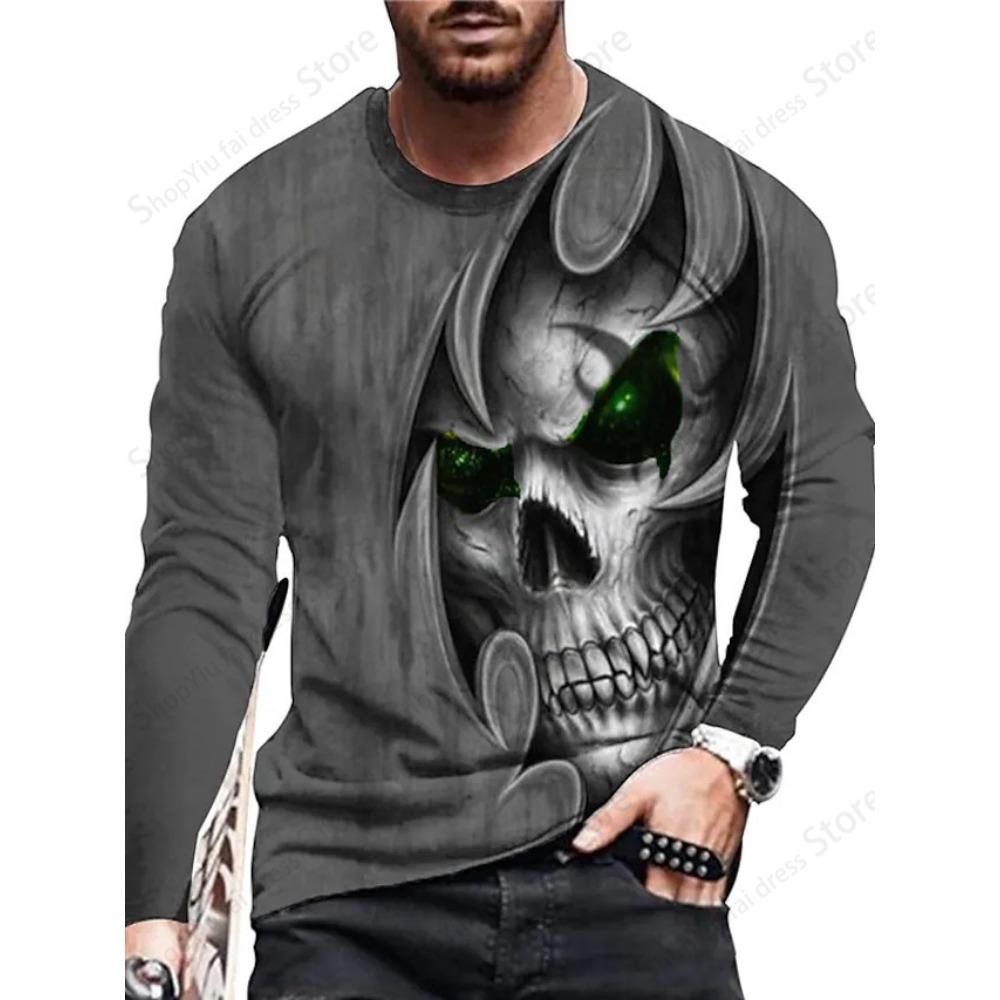 Halloween Herren Langarm T-Shirt 3D Totenkopf Skelett Druck Grafik T-Shirts Herren Mode Hip Hop Oberteile Tees Herrenbekleidung Horror