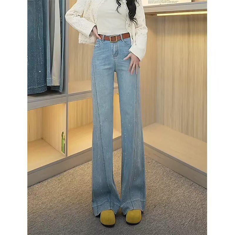 Retro High-Waisted Blue Rhinestone Flare Jeans for Plus Size Women - Spring Collection 2XL