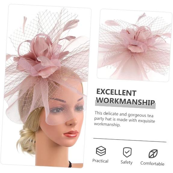 YARNOW Mesh Fascinator Hat for Women Cocktail Tea Party Hat with Hair Clip and Headband for Special Occasion Accessories Pink