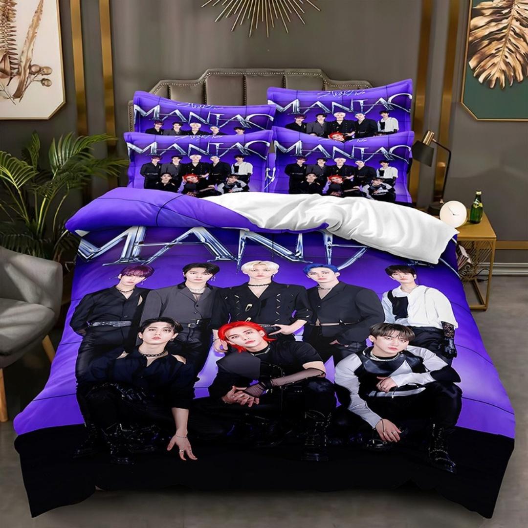 2026 NEUES BTS Herren-Gruppen-Bettwäsche Musik-Bettbezüge Kinder Cartoon-Bettwäsche-Set Einzelbett Doppelbett Schlafzimmer Bettdekoration für Teenager Beste Geschenke 140x200cm