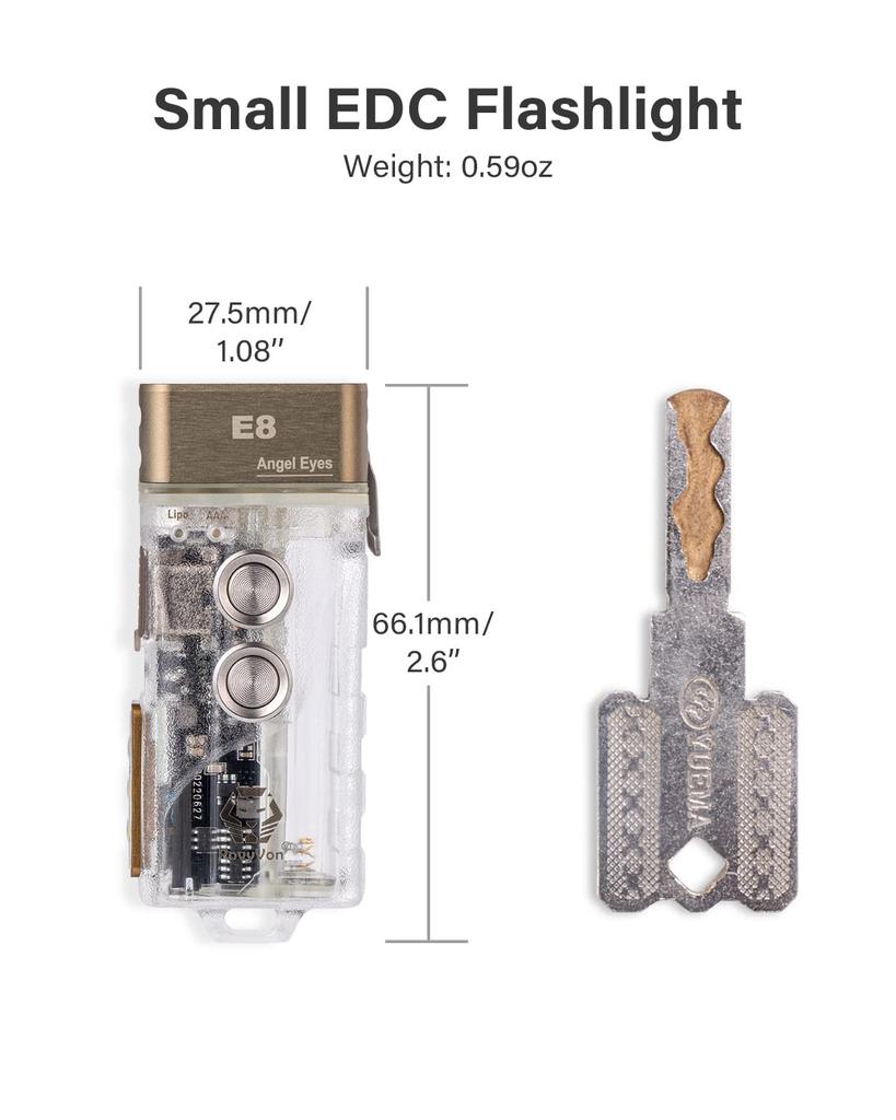 RovyVon E8 EDC Svítilna USB C 500 Lumenů Duální Napájení Malá Svítilna Kompatibilní AAA pro Kempování a Lampa s Vysokým Indexem Podání Barev 4000K 9 Režimů Světla