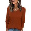 Women's V-Neck Hollow Out Knit Sweater Long Sleeve Loose Fit Casual Color Top