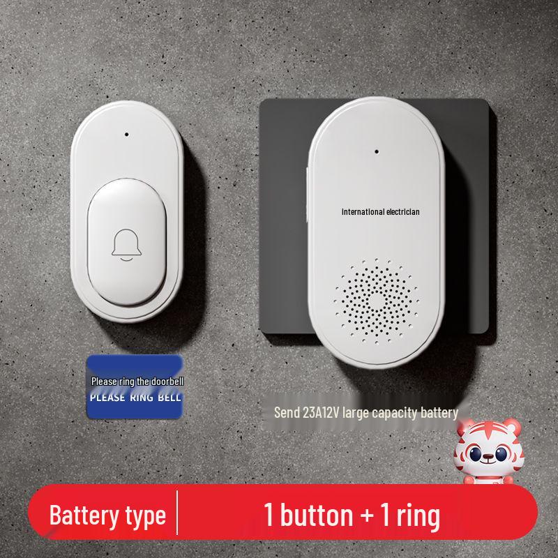 Schwarze kabellose Türklingel mit Fernbedienung, Große Reichweite, Bohrfrei, Eins-zu-Zwei-Heimsystem