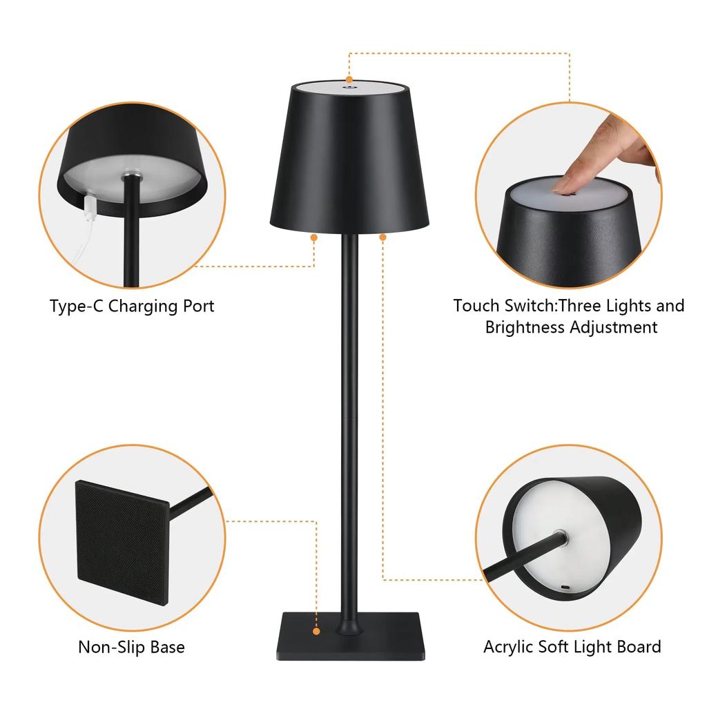 3 Color Temperature LED Eye Protection Table Lamp Stepless Dimming Touch Control Rechargeable Batter For Living Room Dining Room