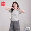 MINISO Women's Summer 2026 V-Neck Ruched Short T-Shirt