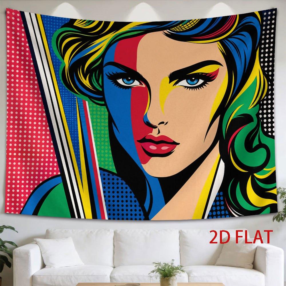 1pc Tapestry Pop Art Portrait of a Woman with Vibrant Colors And Bold Graphic Patterns, Perfect for Modern Interior Decor