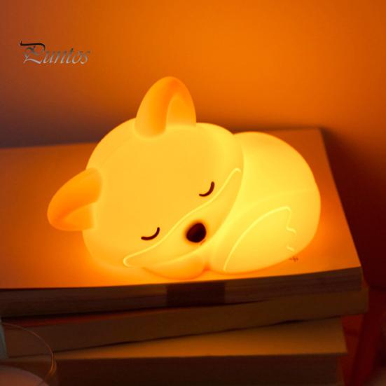 Child Safe Night Lamp Pink Fox Light Soft Silicone Touch 2-Level Dimmable Rechargeable Forest Theme Kids Bedroom Decor Stress Relief Sensory Toy