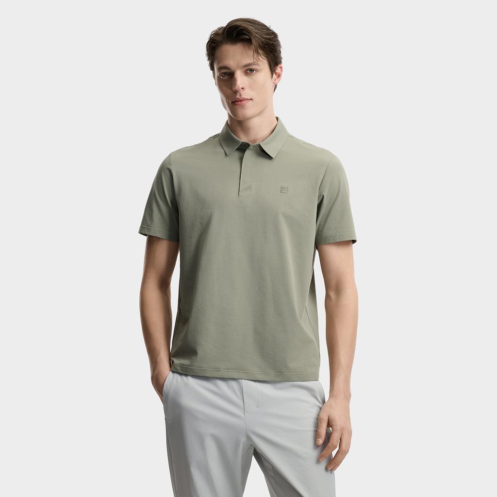 Fila F.C. Classic Minimalist Basic Casual Light Business Versatile Comfortable Knitted Short Sleeve Polo Shirt Men Tops Green Khaki F11M621103FLK
