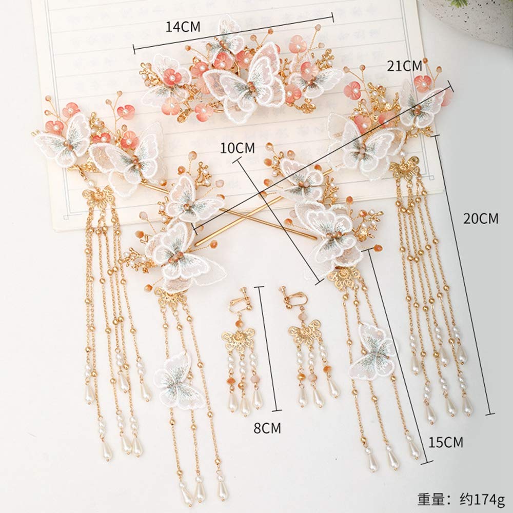 Chinese Flower Tassel Traditional Classical Style Hair Stick Pin, Butterfly Hair Comb Hairpin Sets Crystal Hair Chopsticks Headwear Hair Accessories