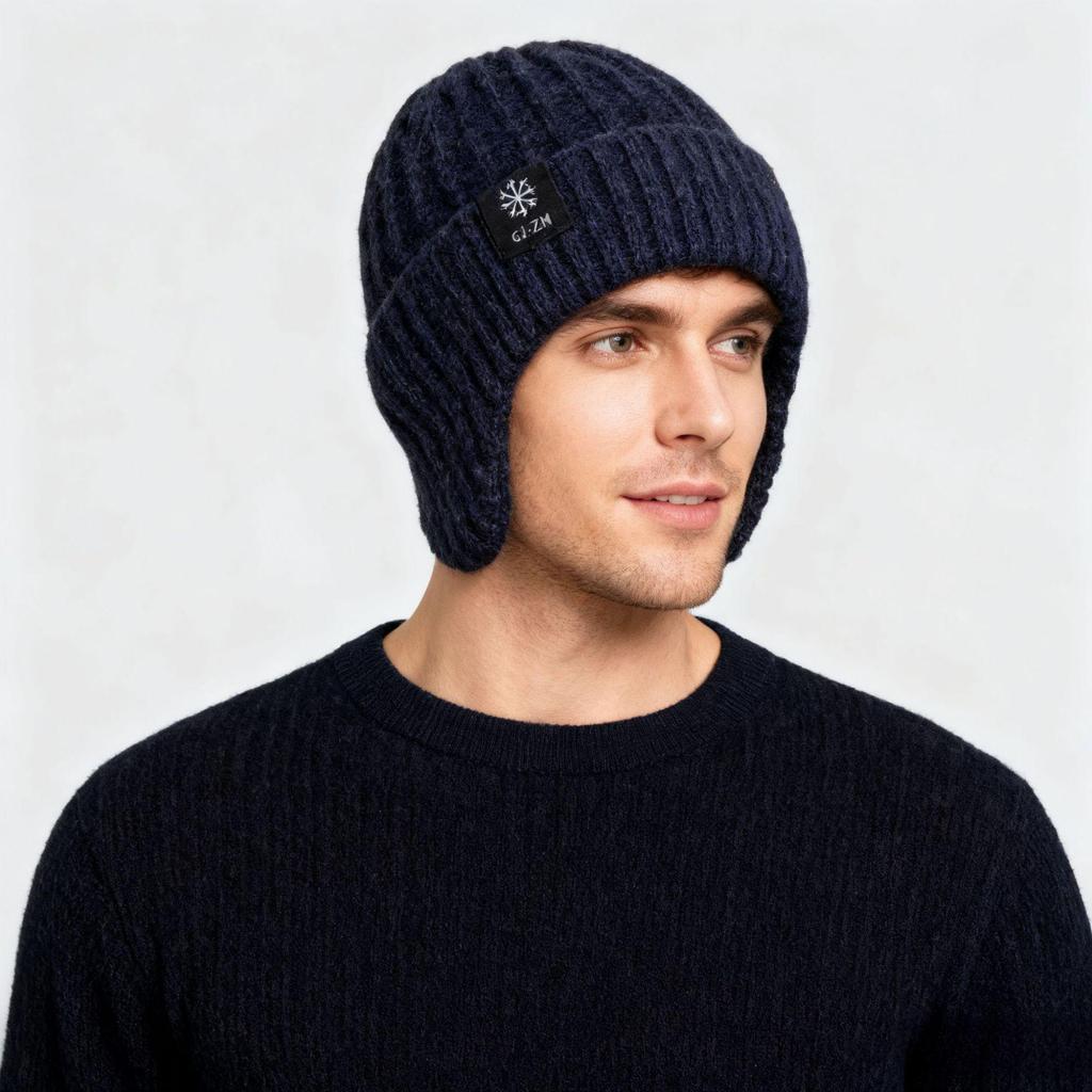 Plush Winter Ear Protection Knit Hat for Seniors - Warm, Windproof, and Thickened Wool Hat for Cold Weather.