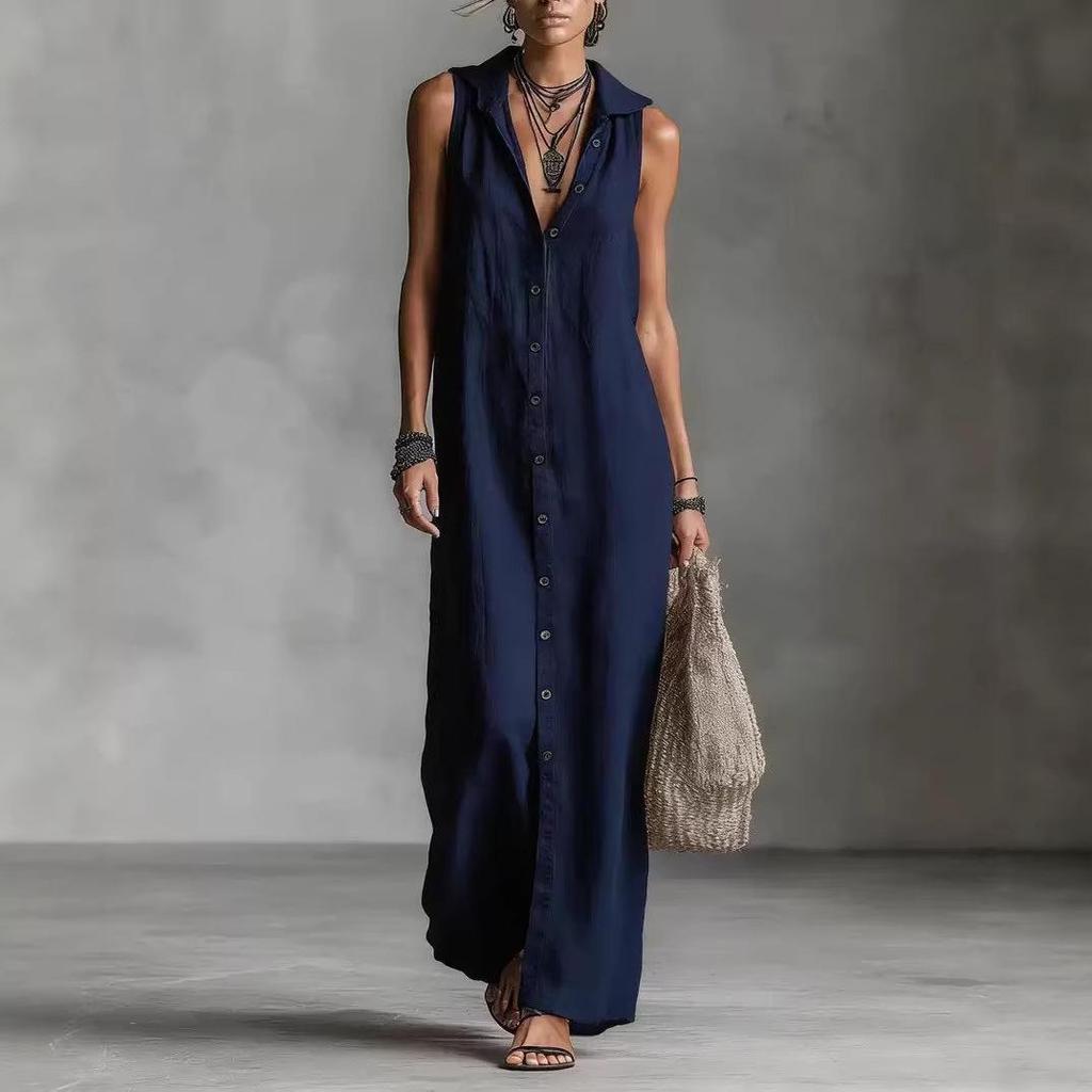 Neues europäisches ärmelloses langes Kleid für Damen - Kollektion 2026