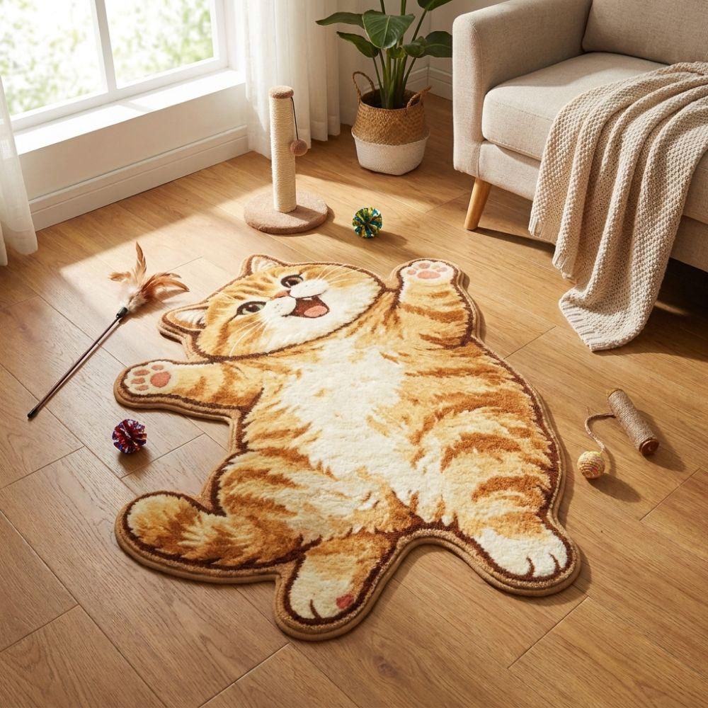 Anti-fouling Home Decor Carpet 2D Cartoon Carpet Cute Cat-Shaped Area Rug  Bedrooms