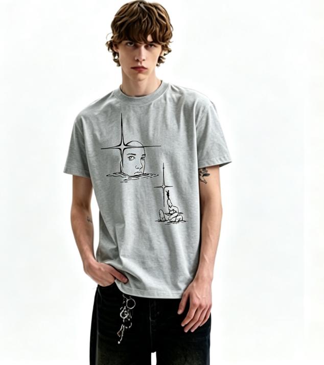 Surreal Sketch Figure Star Graphic T Shirt Abstract Art Streetwear Oversized Short Sleeve Casual Tops Unisex