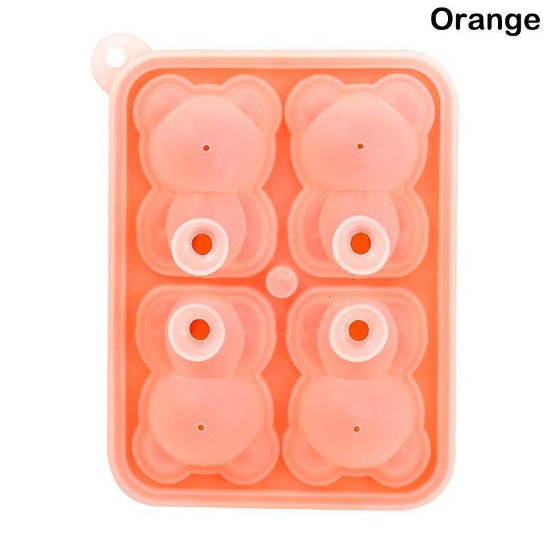 4 Grids Bear Ice Mold 3D Bear Silicone Ice Cube Tray DIY Ice Ball Juice Milk Ice Maker For Chilled Drinks Kitchen Tool Cup Decor